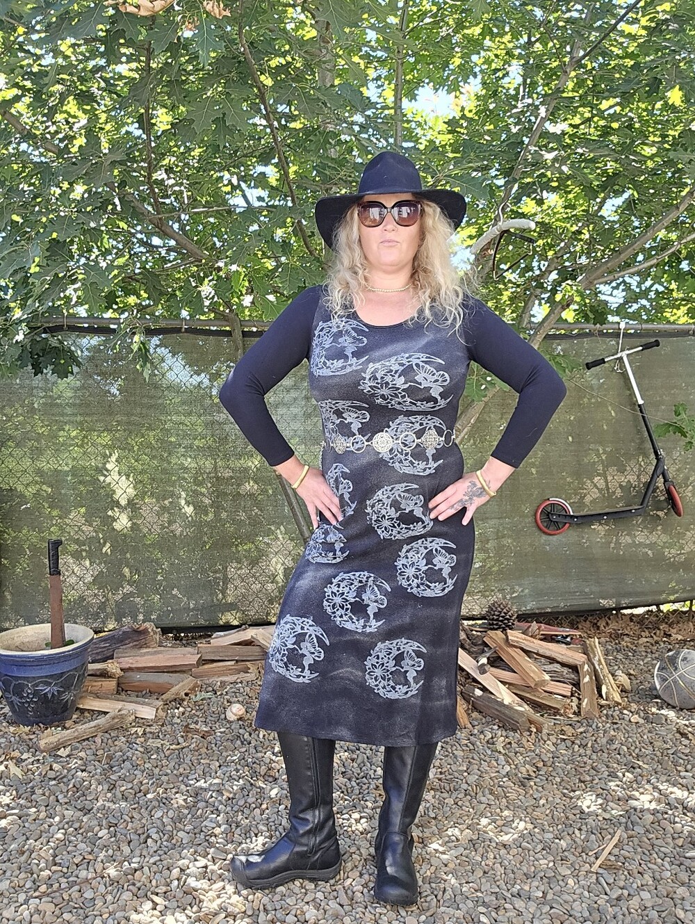 Vtg 90's GAP Black Silver Long Sleeve Maxi Dress Whimsigoth Modern Mythological